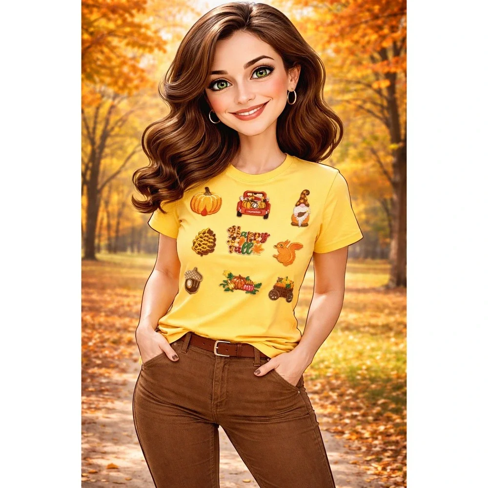9pc Fall Themed Embroidered Iron-On Patches Pumpkin Gnome Squirrel Autumn DIY‎